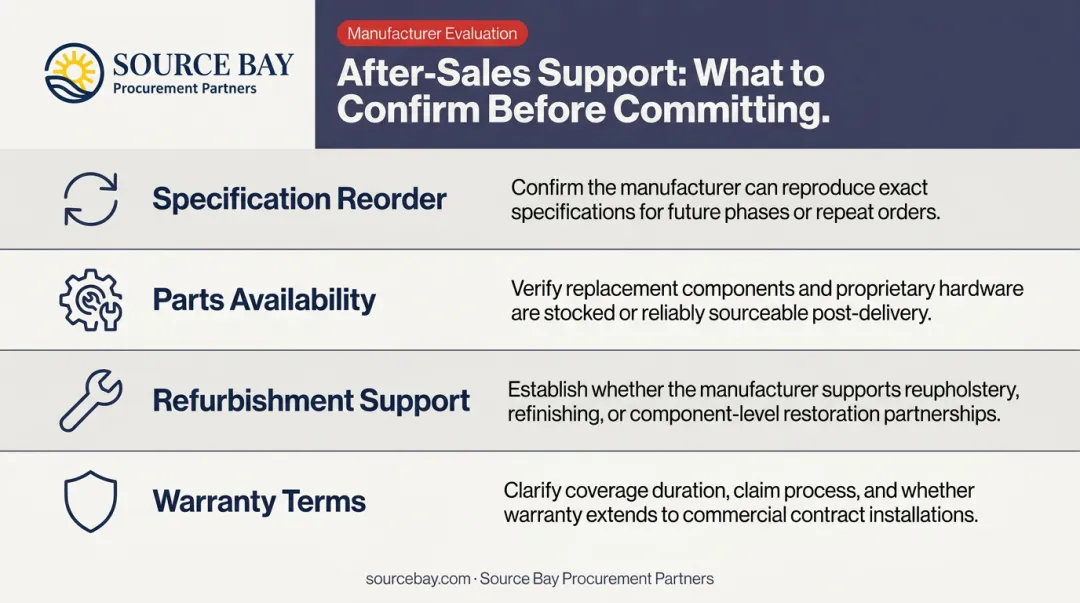 Four after-sales support criteria checklist for commercial furniture manufacturer evaluation