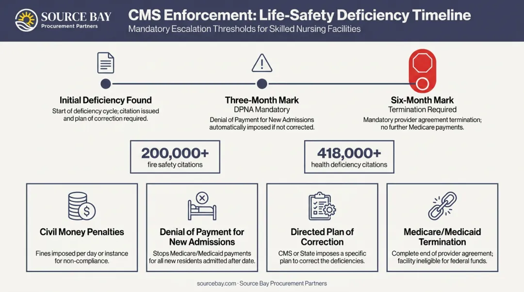 CMS enforcement timeline and deficiency consequences for non-compliant senior living facilities