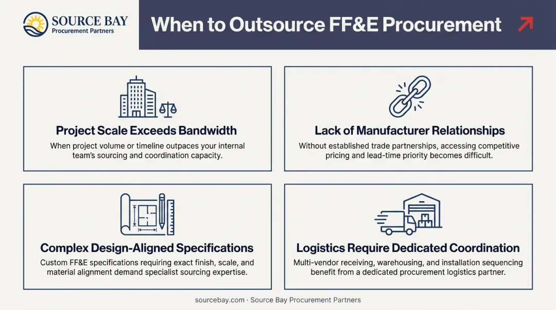 Four triggers indicating when to engage a specialized FF&E procurement partner