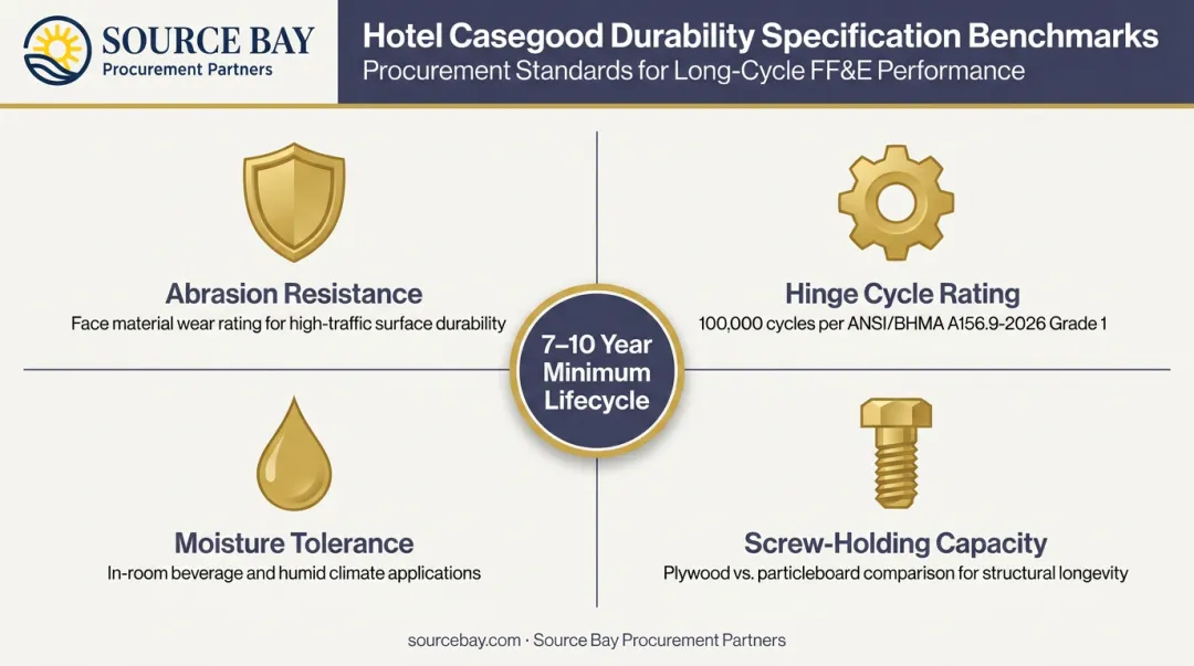 Hotel casegood durability standards checklist with lifecycle performance benchmarks