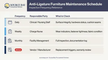 Anti-ligature furniture maintenance inspection schedule by frequency and responsible party