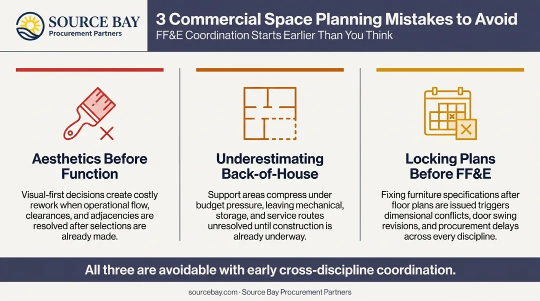 Three common commercial space planning mistakes and their operational consequences illustrated