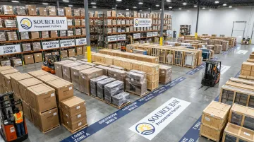 FF&amp;E warehousing facility with staged furniture organized for sequenced project delivery