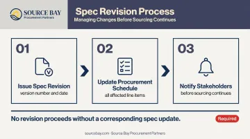 Three-step design specification change management process flow for FF&amp;E projects
