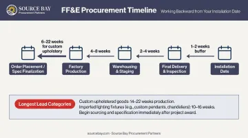 Hotel FF&amp;E procurement timeline working backward from installation date to order placement
