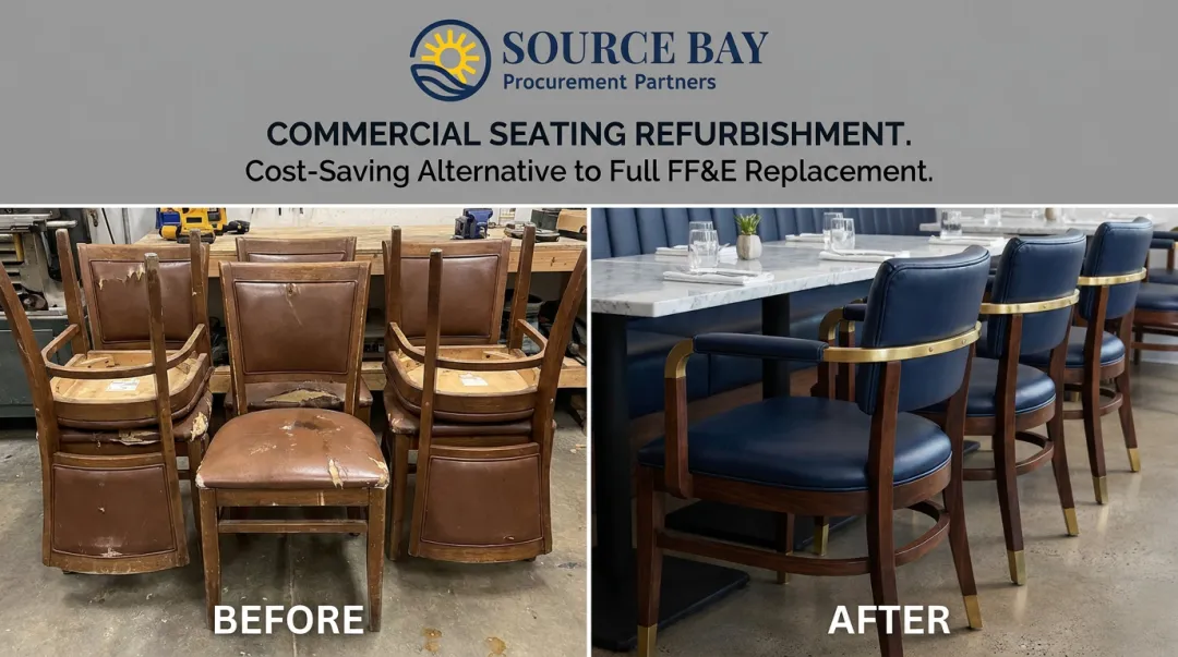 Commercial restaurant seating reupholstery restoration before and after comparison