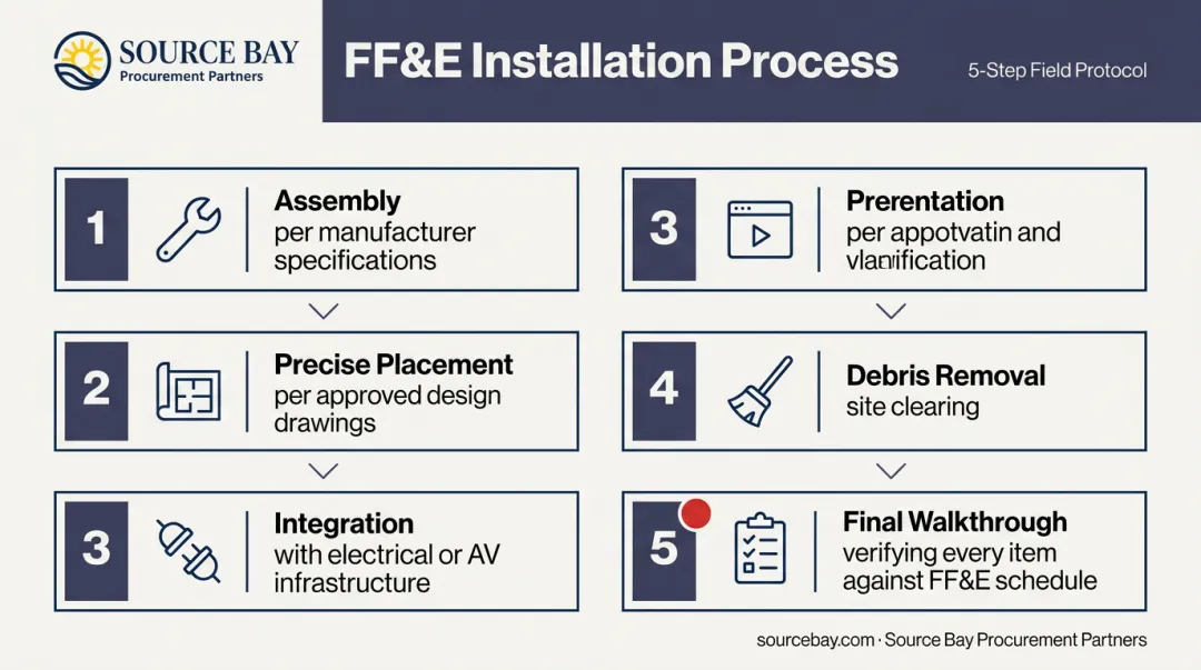 5-step professional restaurant FF&E installation process flow diagram