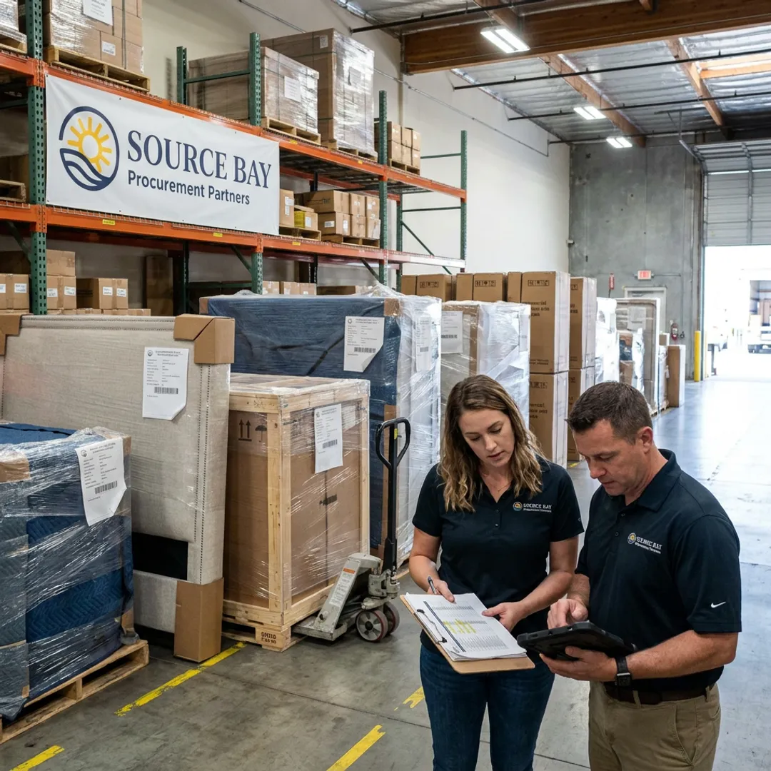FF&E logistics team coordinating warehouse delivery
