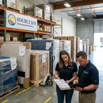 FF&E logistics team coordinating warehouse delivery