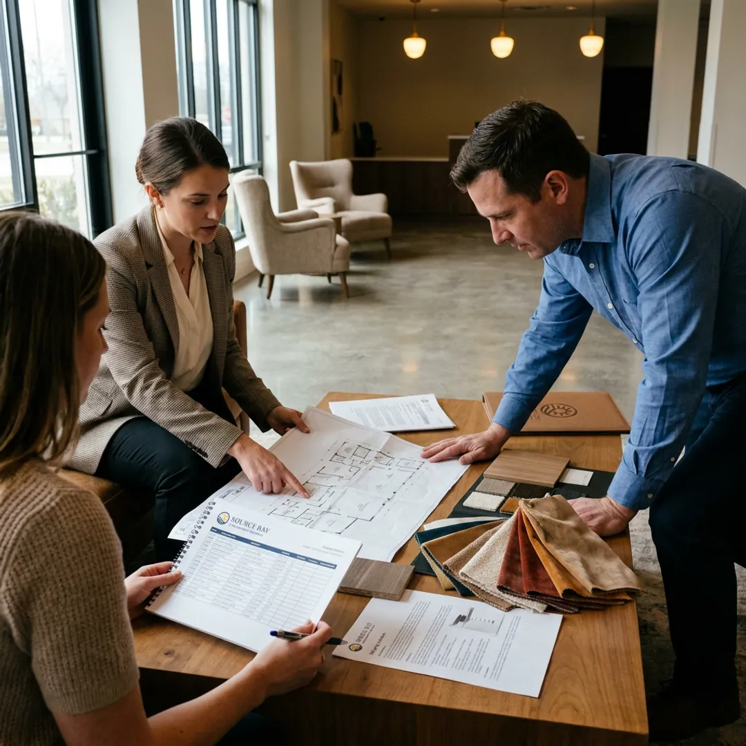 Hospitality FF&E team coordinating furniture installation