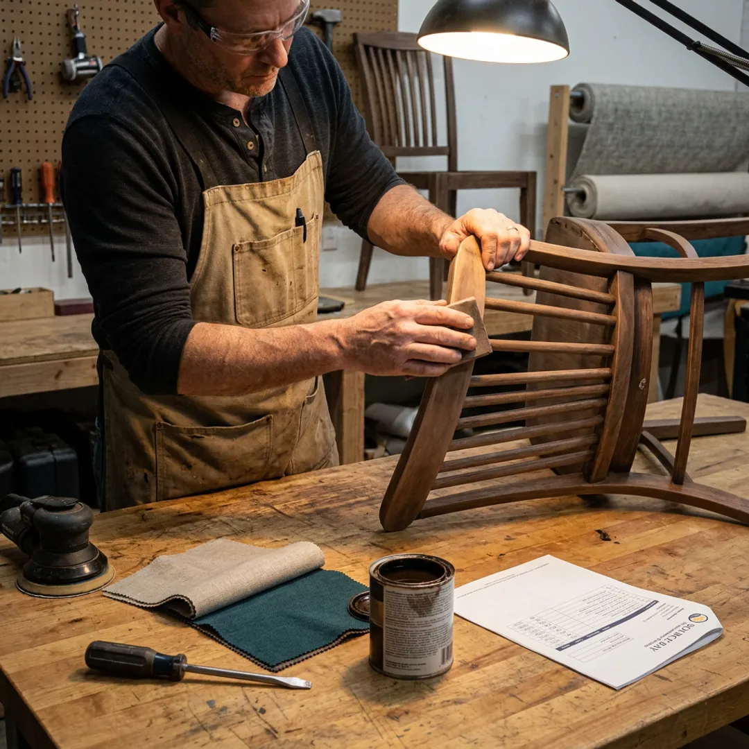 Craftsperson refinishing wood furniture