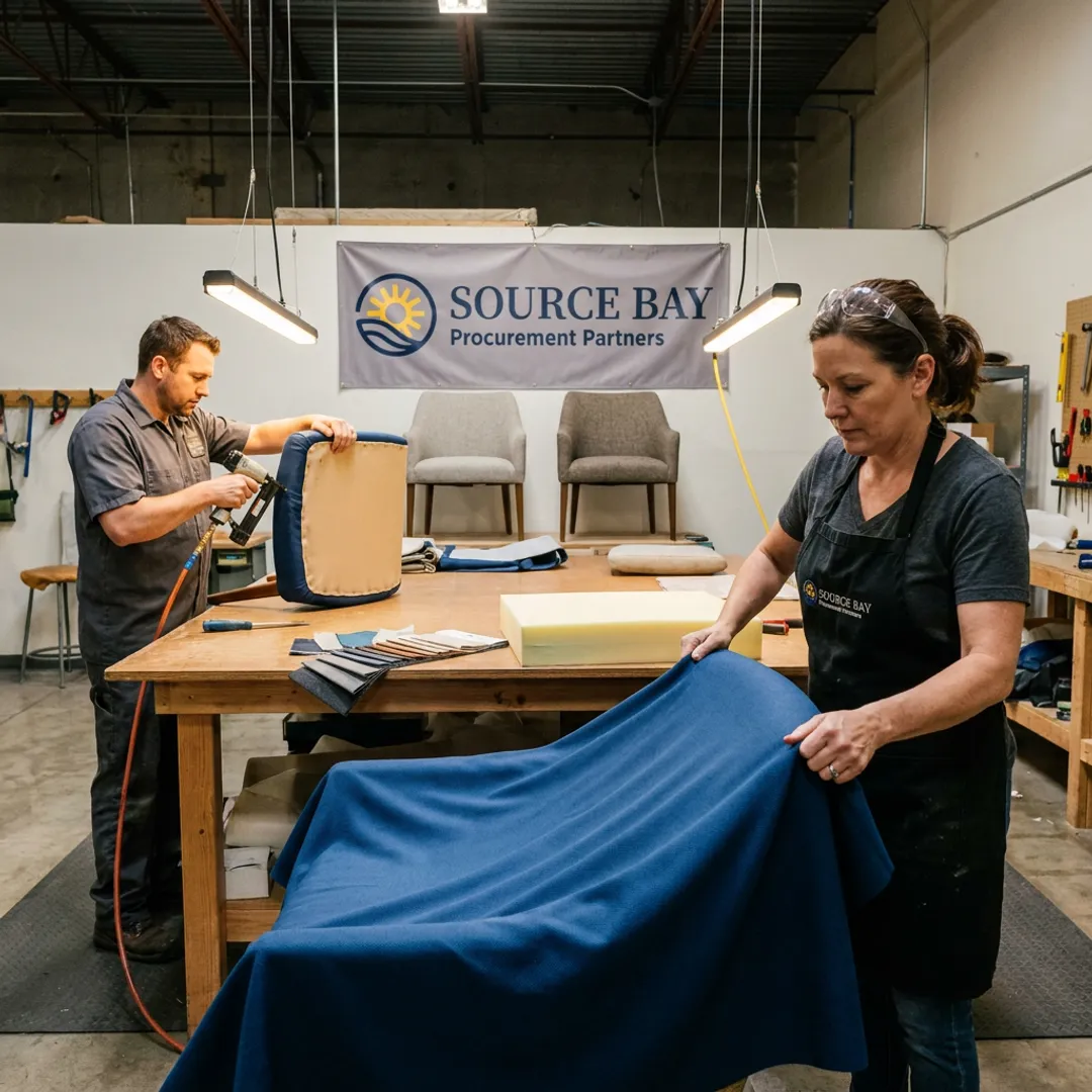 Commercial upholstery team restoring lounge furniture