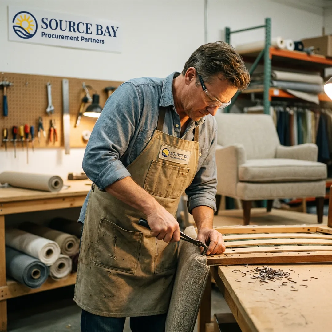 Craftsperson restoring commercial upholstered furniture