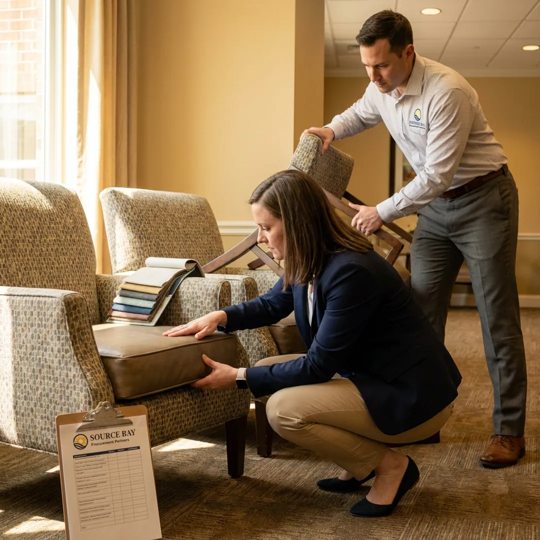 Commercial upholstery team restoring lounge seating