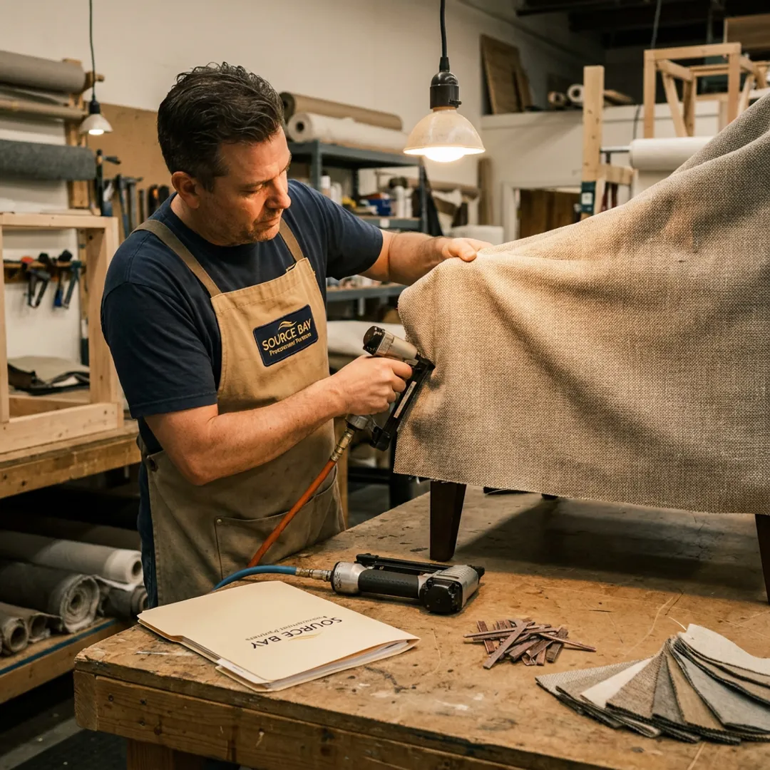 Craftsperson restoring commercial leather chair