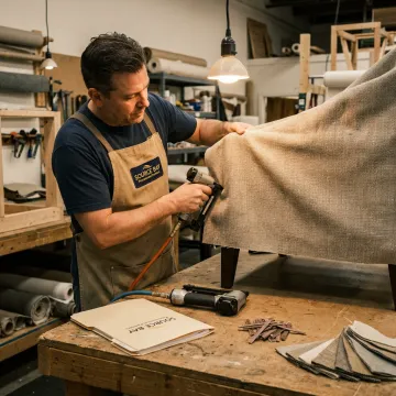 Craftsperson restoring commercial leather chair
