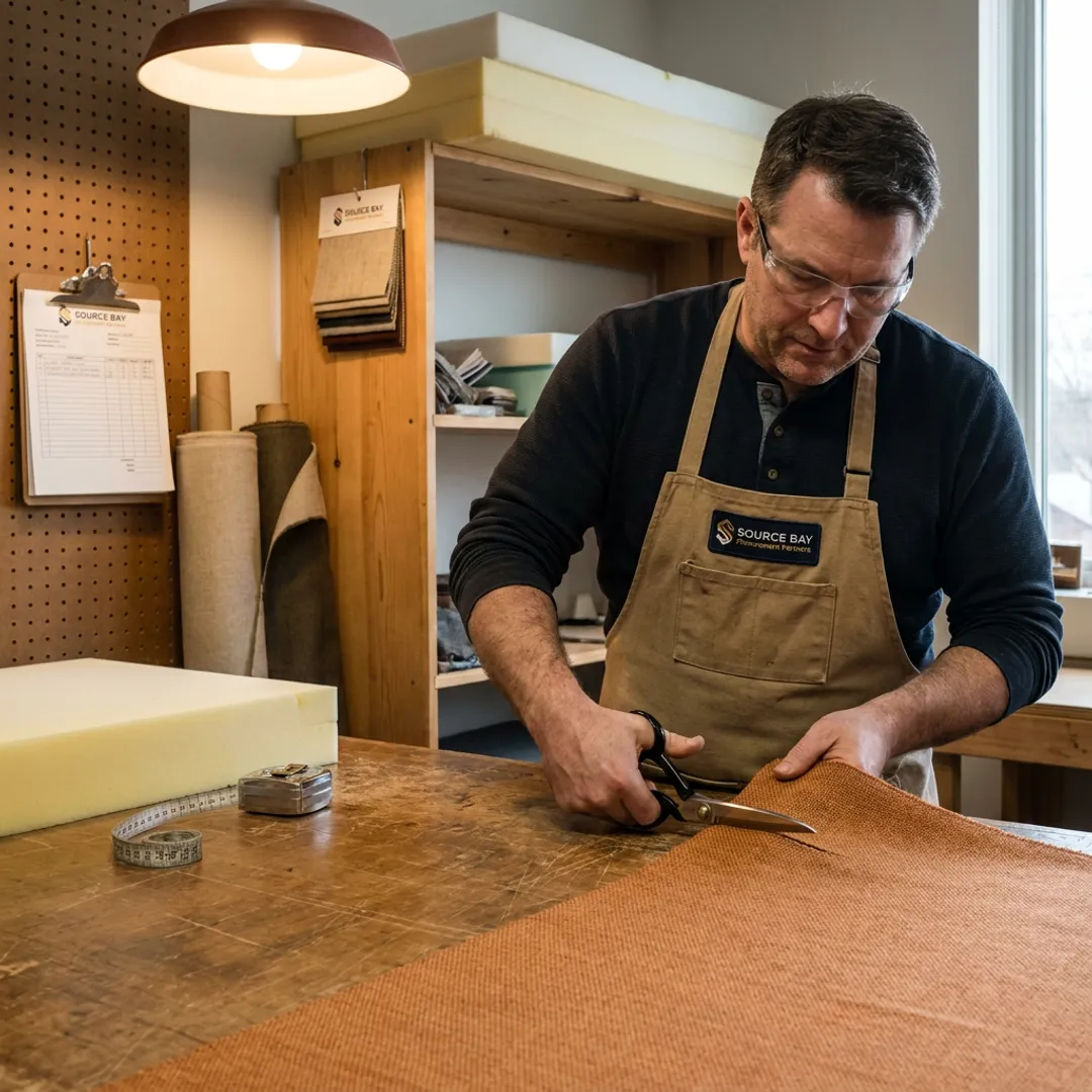 Commercial upholsterer measuring cushions for replacement