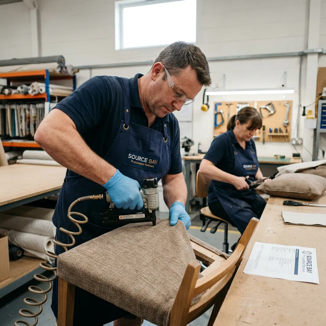 Commercial upholstery team restoring lounge furniture