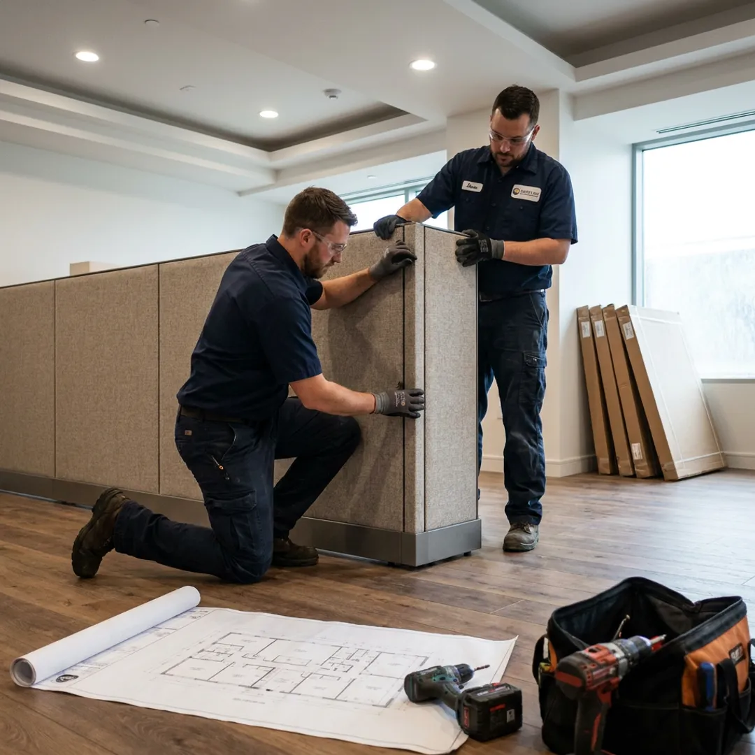 Commercial systems furniture installation team