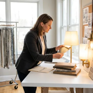 Designer reviewing hotel lighting fixture samples
