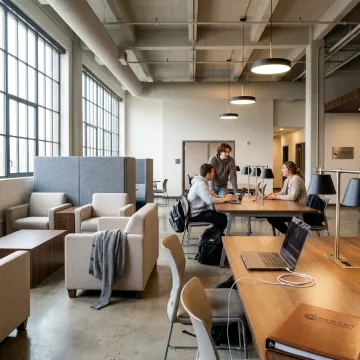 Modern university loft lounge with durable student furniture
