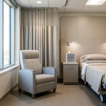 Healthcare textiles in a modern hospital patient room
