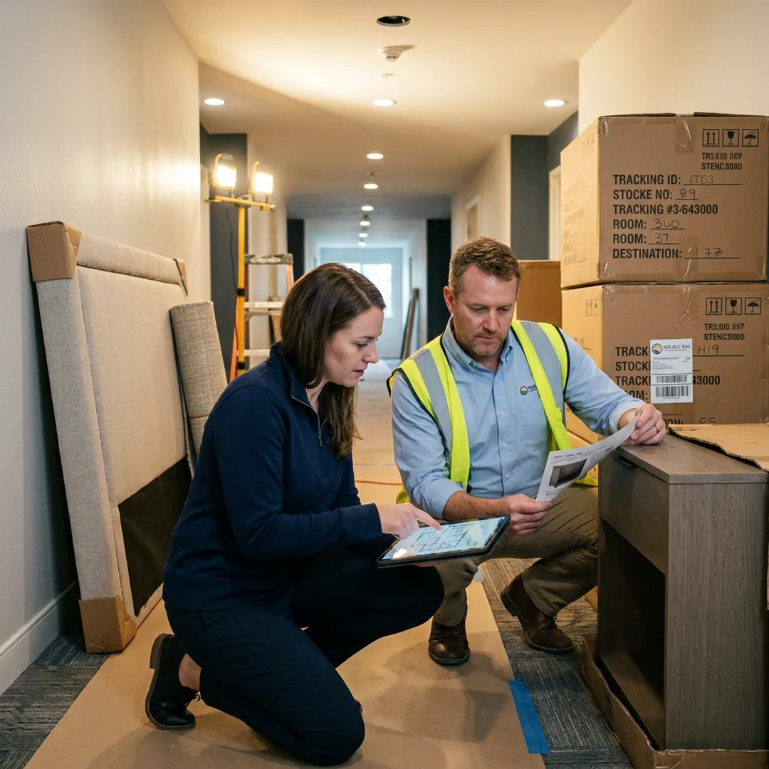 Hotel furniture delivery and installation coordination