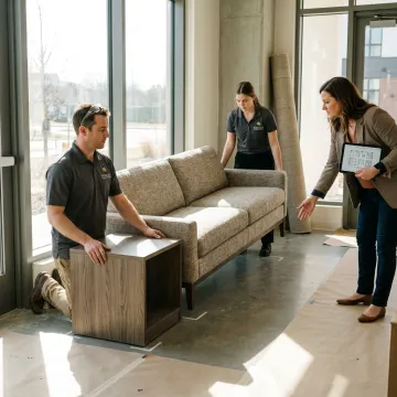 Project manager reviewing commercial furniture installation