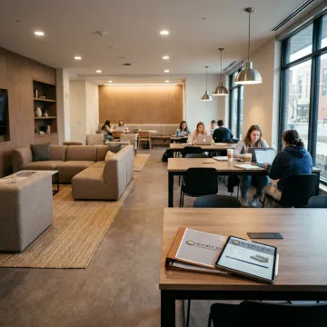 Modern student housing lounge with durable furnishings