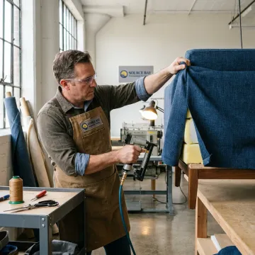 Commercial lounge chair being reupholstered