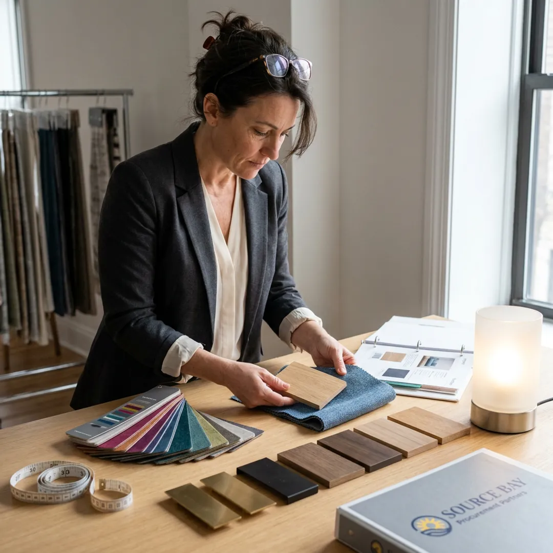 Designer selecting commercial furniture samples
