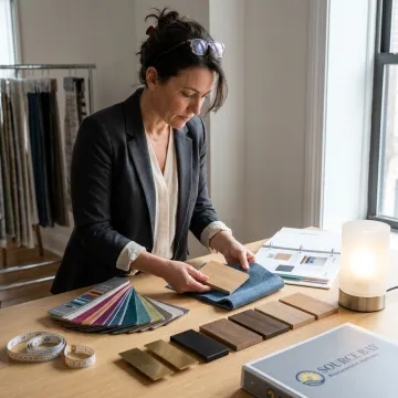 Designer selecting commercial furniture samples