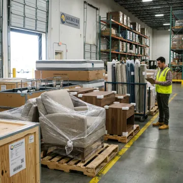 Commercial furniture prepared for coordinated distribution