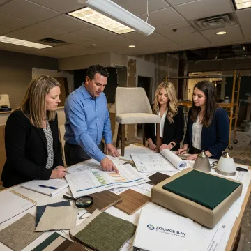 Restaurant FF&E procurement team reviewing furniture plans