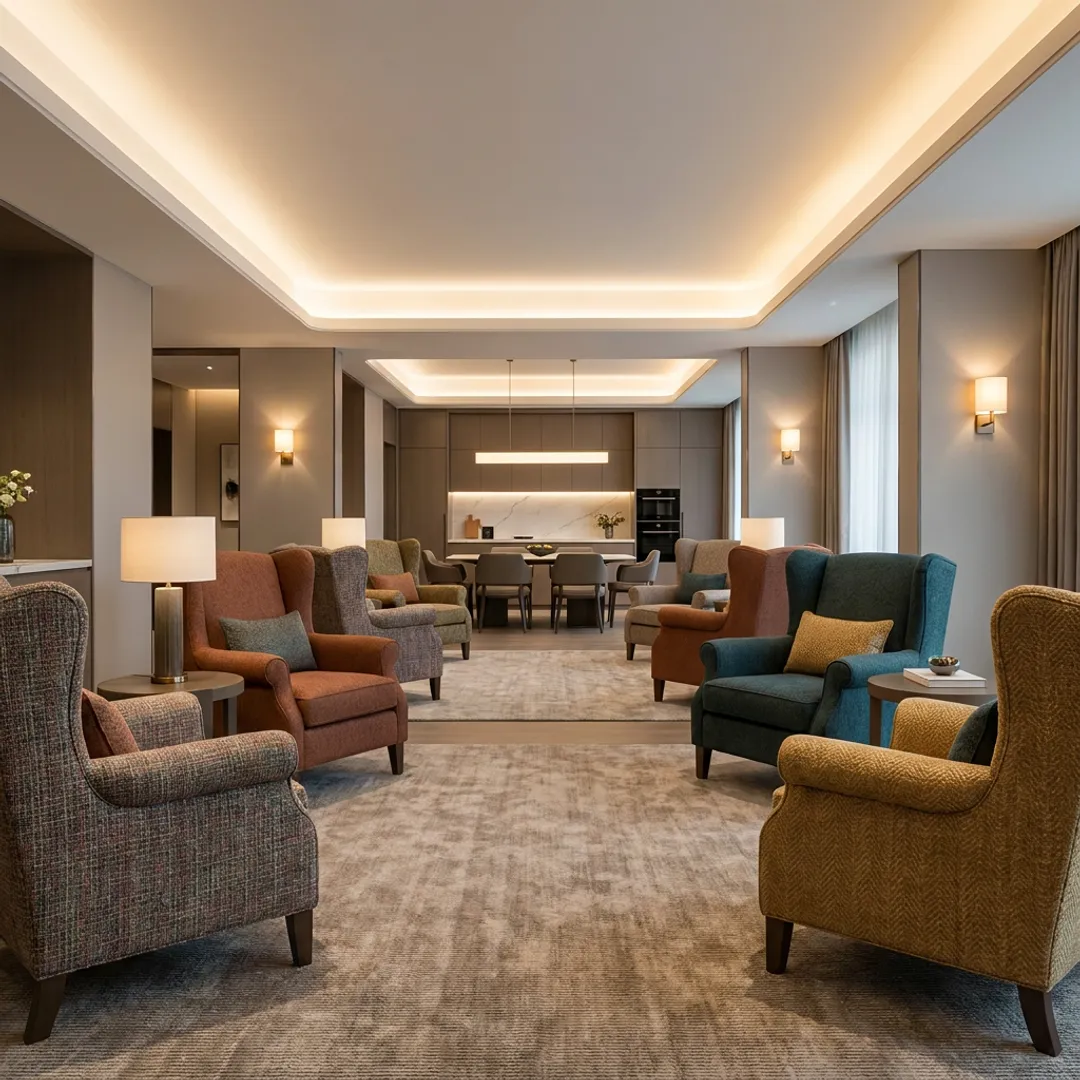 Senior living lounge with refined FF&E design