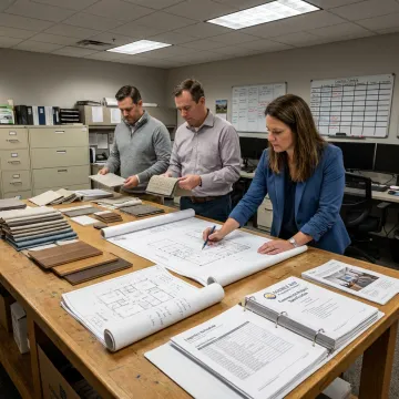 Commercial FF&E team reviewing procurement plans