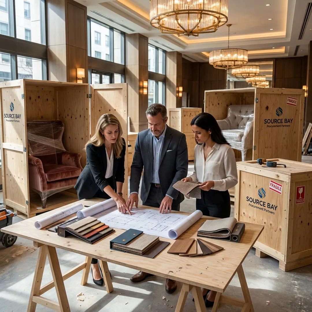 Commercial refurbishment team coordinating furniture installation