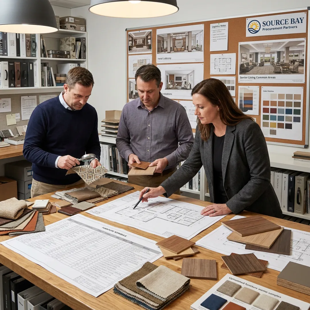 Design team reviewing FF&E plans