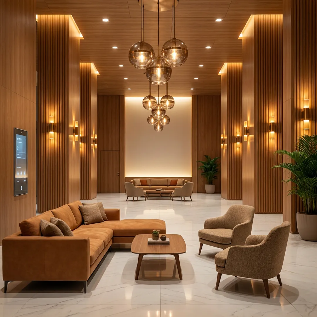 LED lighting controls in a hotel lobby
