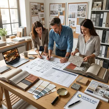 Hotel FF&E procurement team reviewing furniture plans