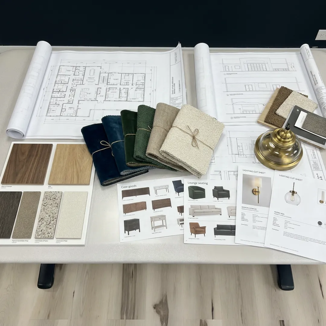 Commercial interior design studio with FF&E materials