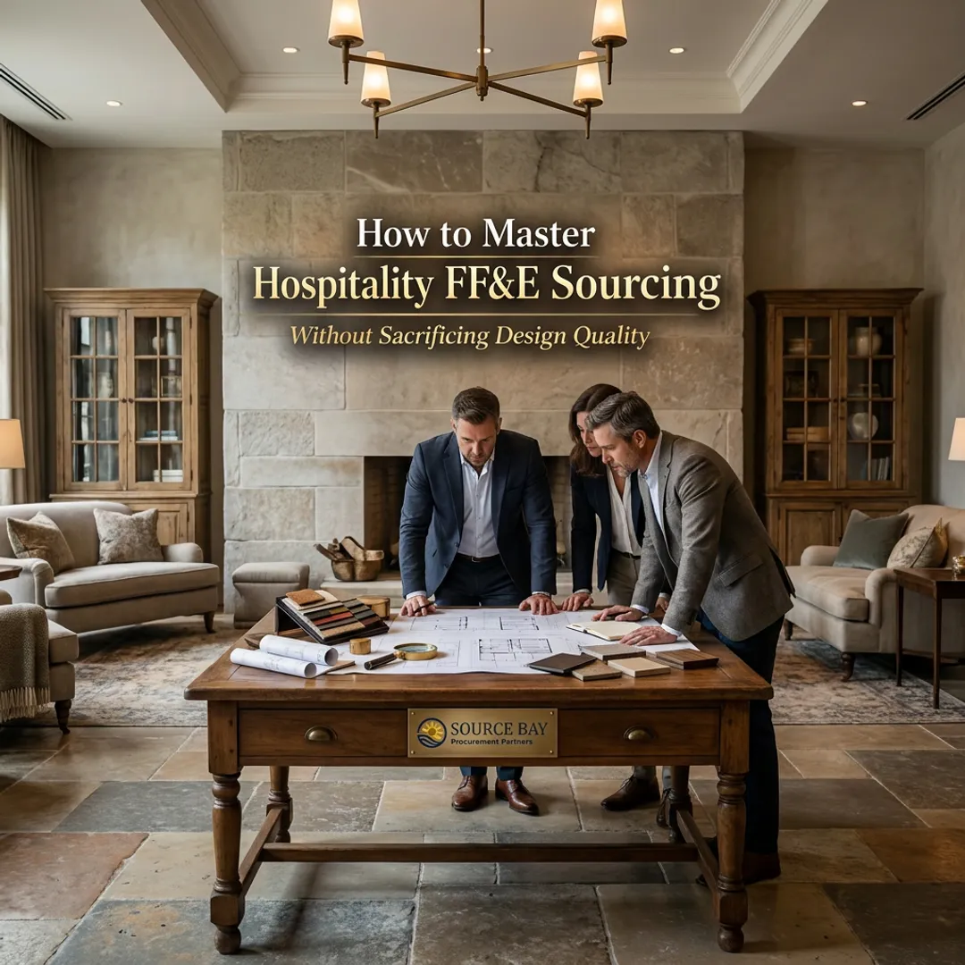 Luxury hotel lobby with custom FF&E furnishings