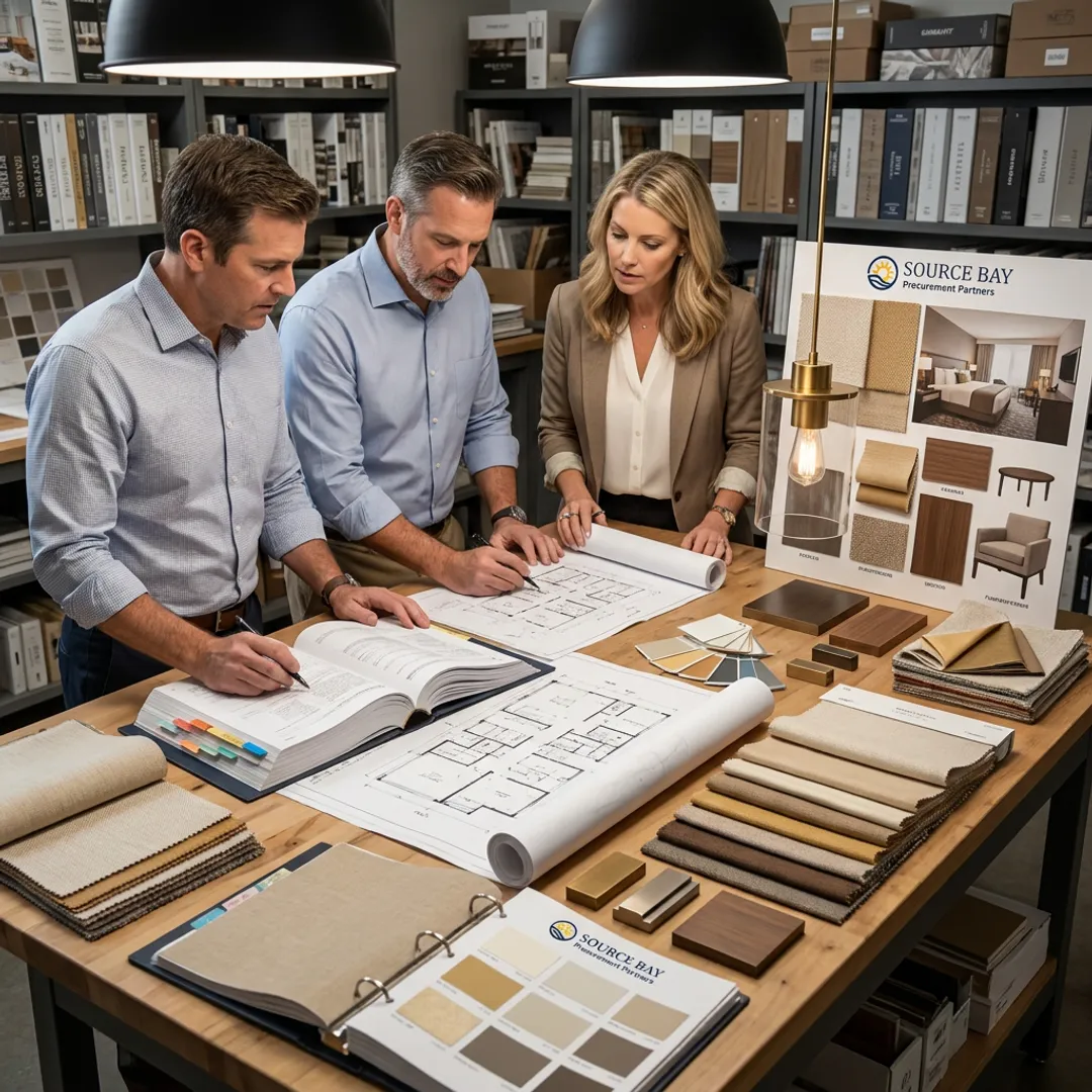 Hospitality FF&E team reviewing interior design plans
