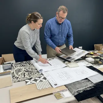 Restaurant team reviewing table and finish samples