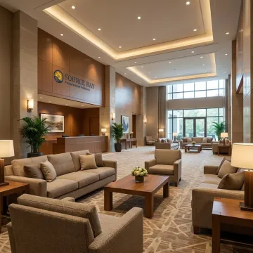 Modern commercial lobby with patterned contract carpet flooring