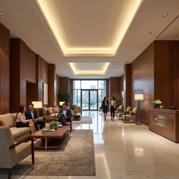 Sophisticated hotel lobby with contract furniture