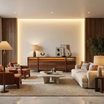 Hospitality lounge with custom wood furnishings
