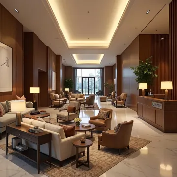 Contemporary hotel lobby with custom furniture