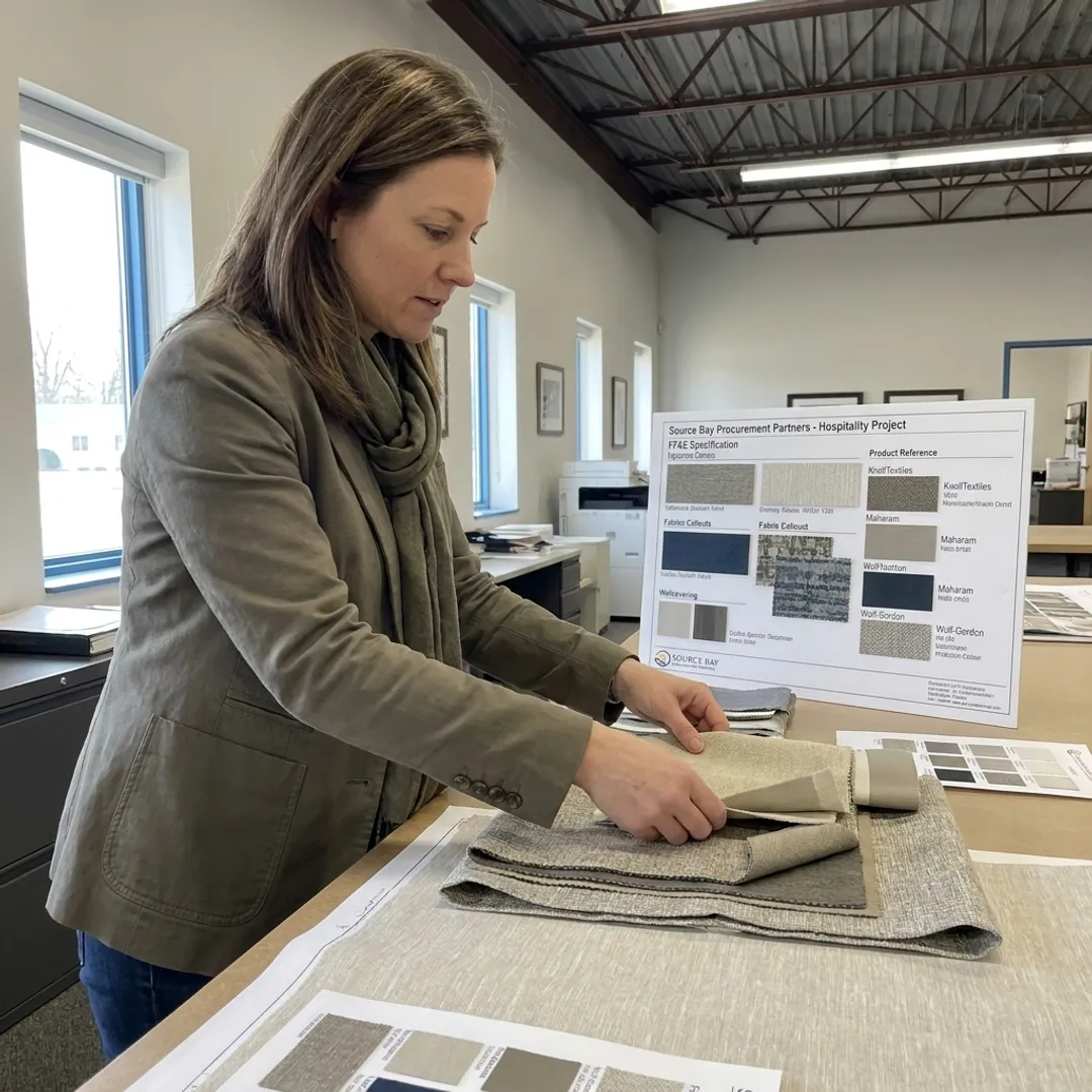 Designer selecting upholstery and drapery fabric samples