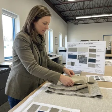 Designer selecting upholstery and drapery fabric samples